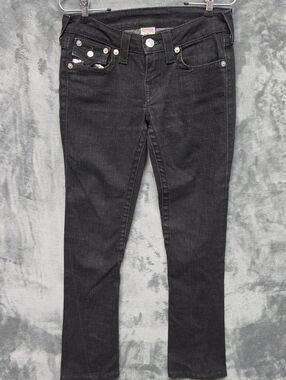 True Religion Women's Black Straight-Leg Jeans with Button Detail Sz 27